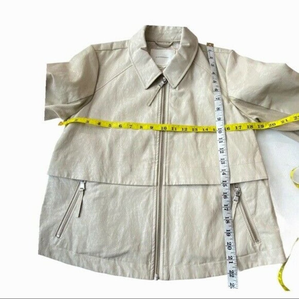 NWT Anthropologie M Vegan Faux Leather Crop Moto Jacket Zippers beige MSRP $160 - Picture 8 of 12